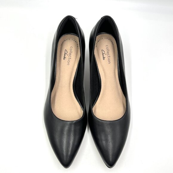 Clarks‎ Size 6 Linvale Jerica Black Leather Point Toe Kitten Heels Pumps Shoes - Picture 4 of 15